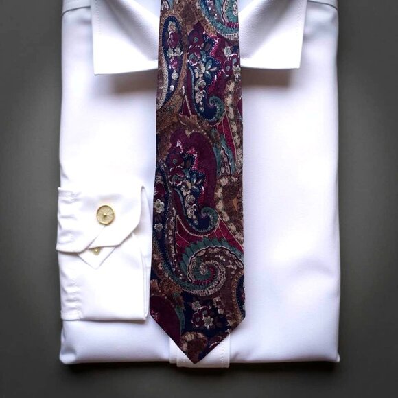 Vintage Italian Silk Paisley Tie Italy With Rich Purple Teal & Brown Tones - Picture 4 of 7